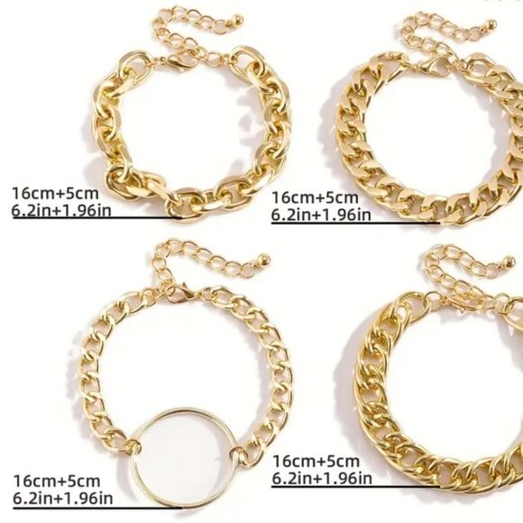 4 pcs Punk Style Gold or Silver Plated Chain Bracelet - Picture 5 of 7